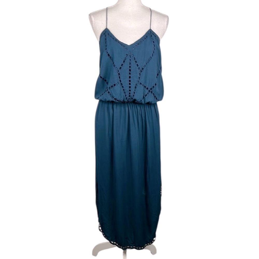 Angels by the Sea Dark Green Boho Summer Spaghetti Strap Embroidered Dress Sz L